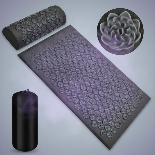 Deep Drift acupressure mat and pillow set with carrying bag for relaxation and muscle recovery