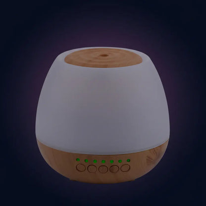 Deep Drift ultrasonic aroma diffuser with soft LED lighting and wood grain finish for relaxation, sleep and home wellness