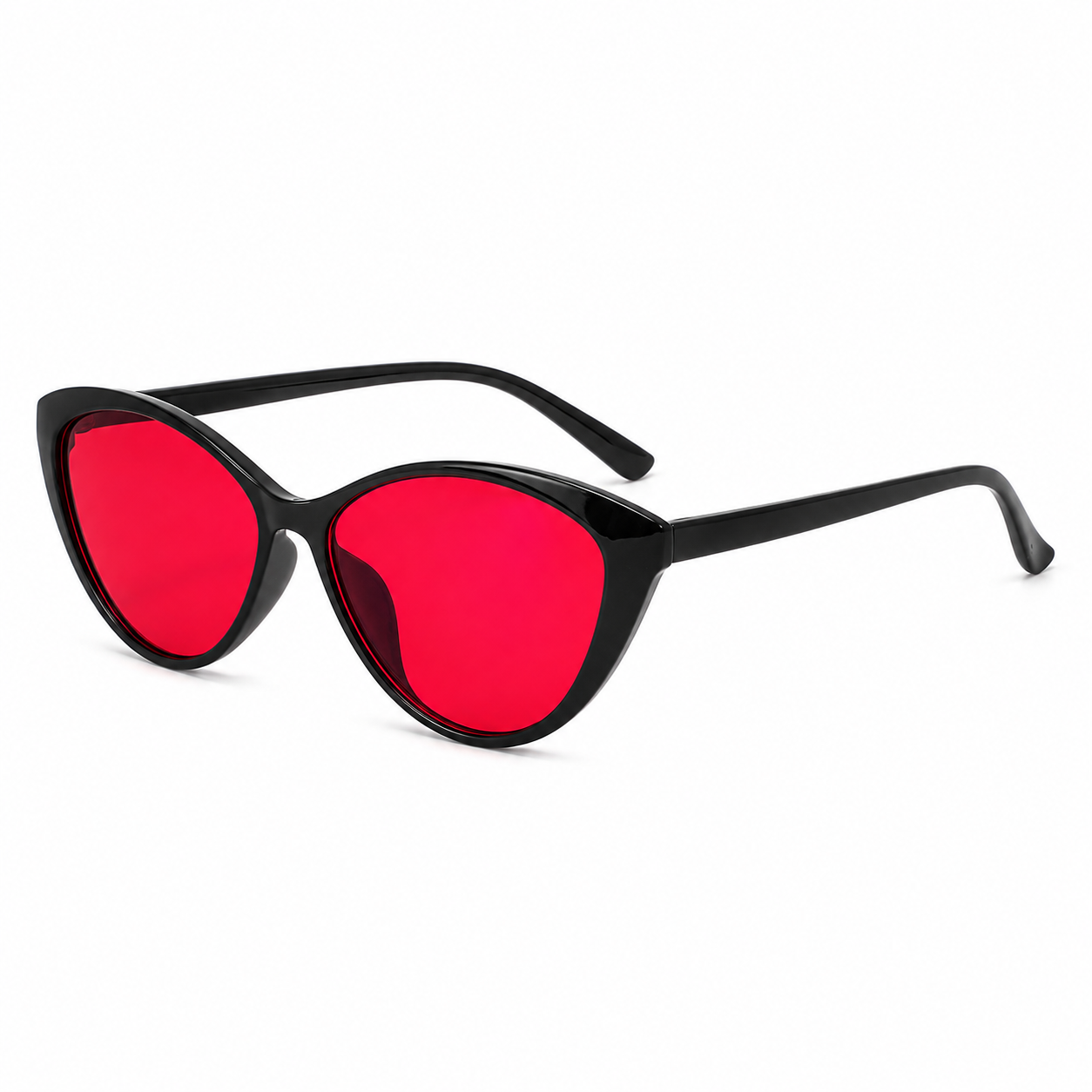 Deep Drift cat eye blue light blocking sleep glasses with red lenses and black frame for evening screen use and better night time routines