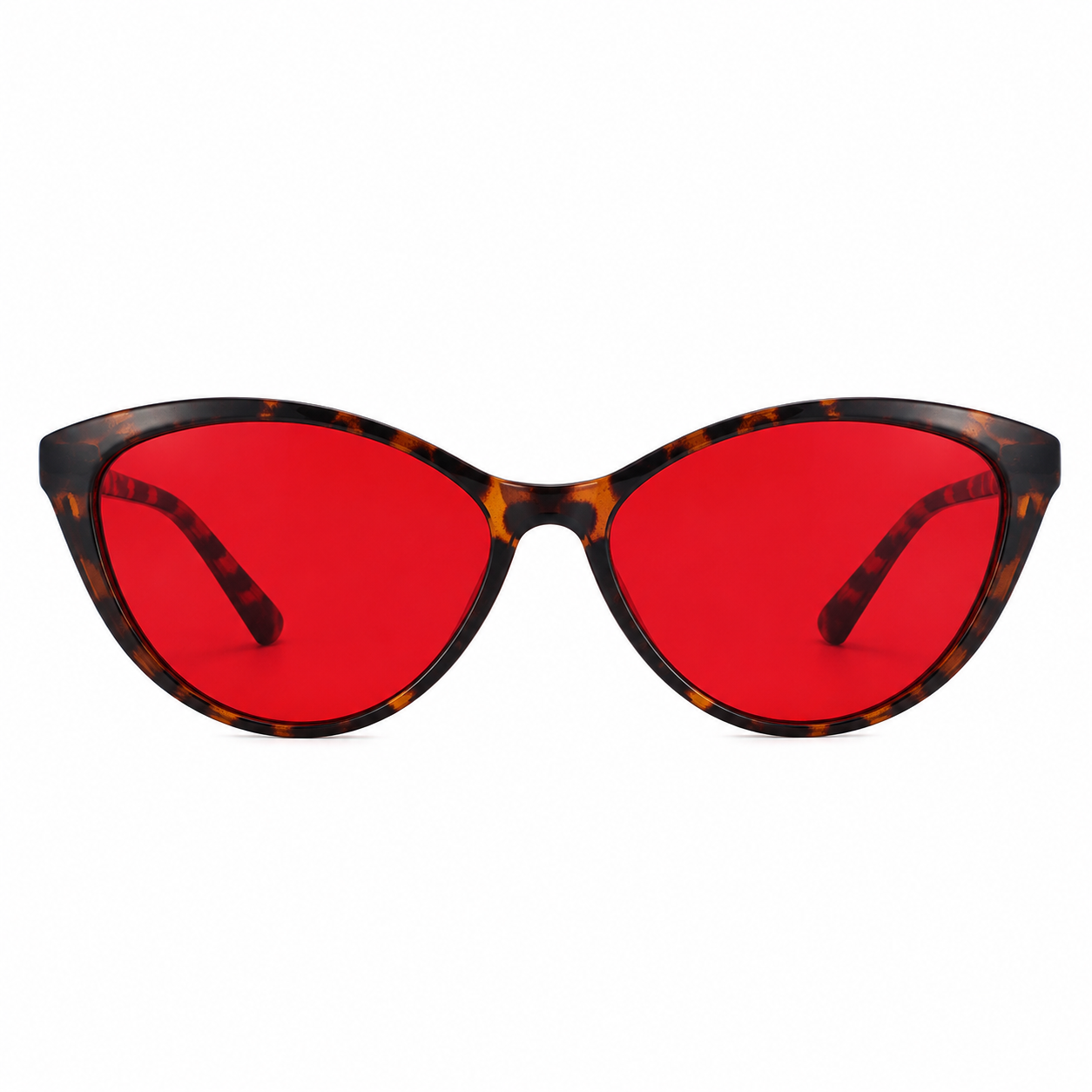 Deep Drift cat eye blue light blocking sleep glasses with red lenses and tortoiseshell frame designed for evening screen use and night time routines