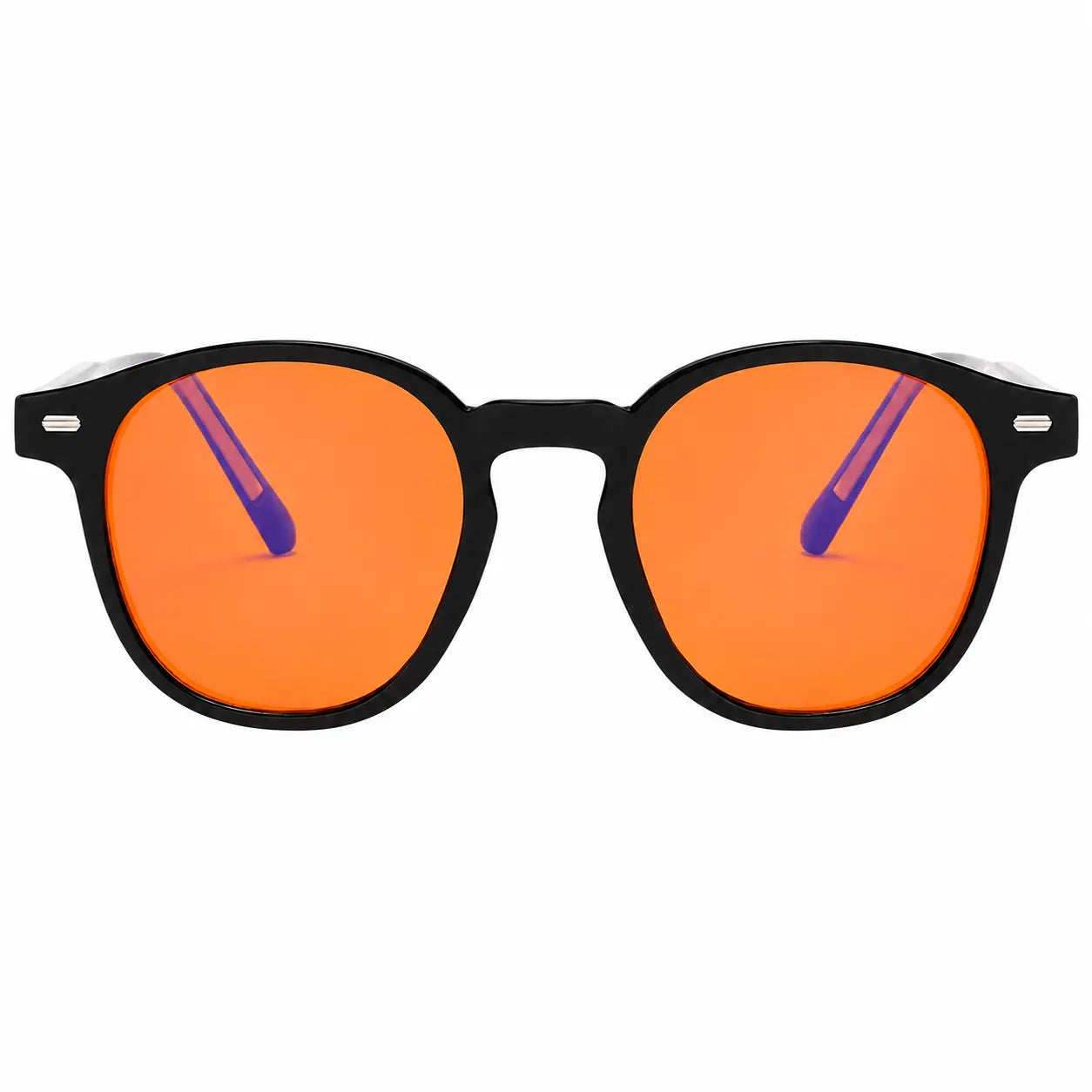 deep Drift Golden Hour blue light blocking sleep glasses with amber lenses and black round frame displayed on a white background for evening screen use and sleep support.