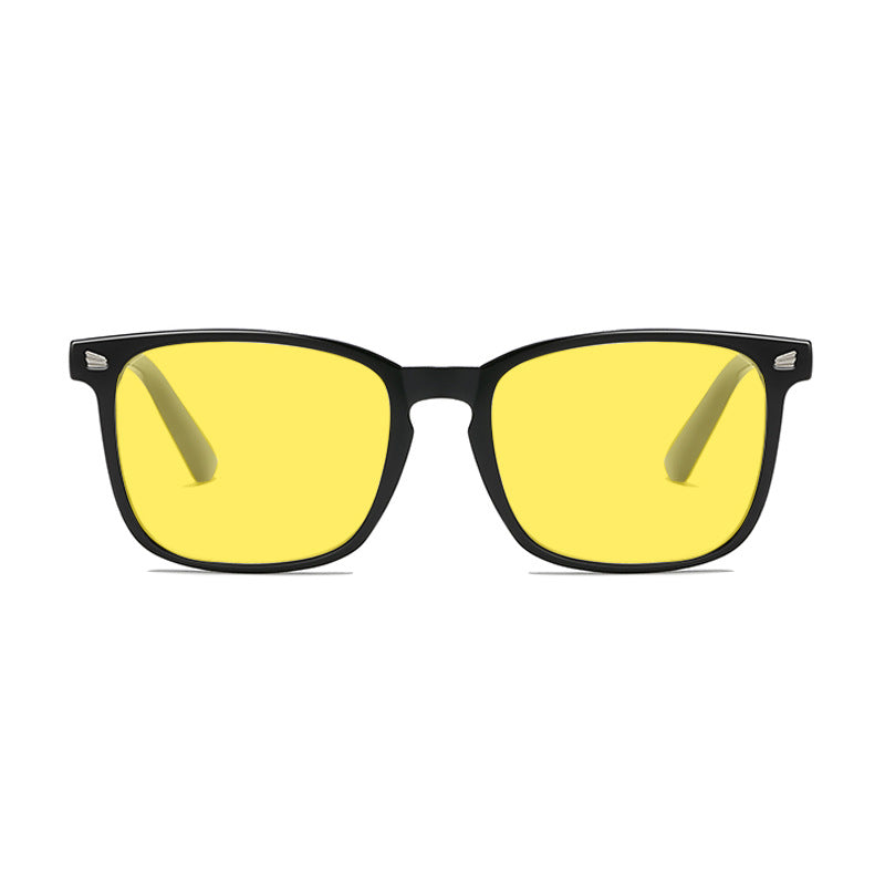 Deep Drift Honey Glow blue light sleep glasses with amber-yellow lenses and lightweight black frame for evening screen use