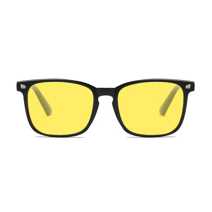 Deep Drift Honey Glow blue light sleep glasses with amber-yellow lenses and lightweight black frame for evening screen use