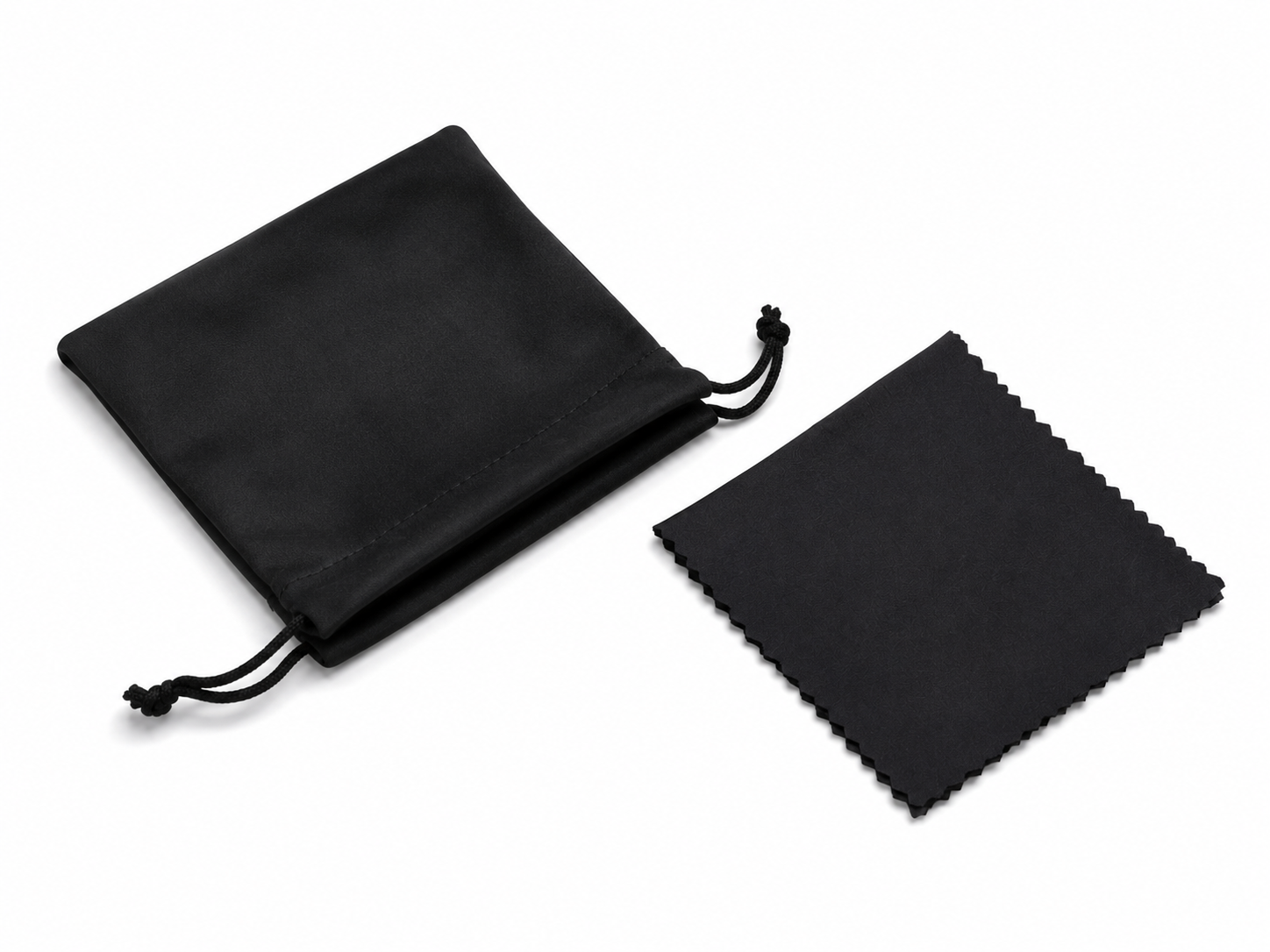 Protective drawstring pouch and microfiber cleaning cloth included with Deep Drift NightWave Sleep Glasses for storage and lens care.