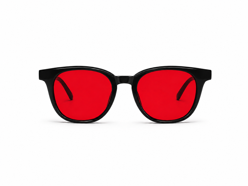 Deep Drift glasses with red lenses and black frames