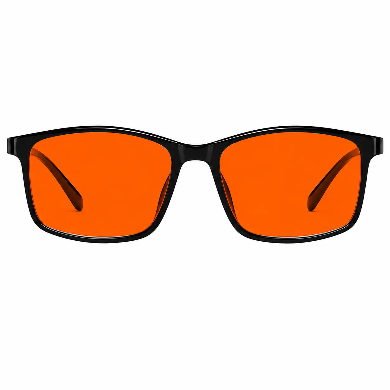 Deep Drift Solar Dusk amber blue light blocking glasses with black frame and orange lenses