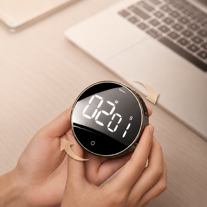 Deep Drift digital focus timer being held during a productivity and work routine